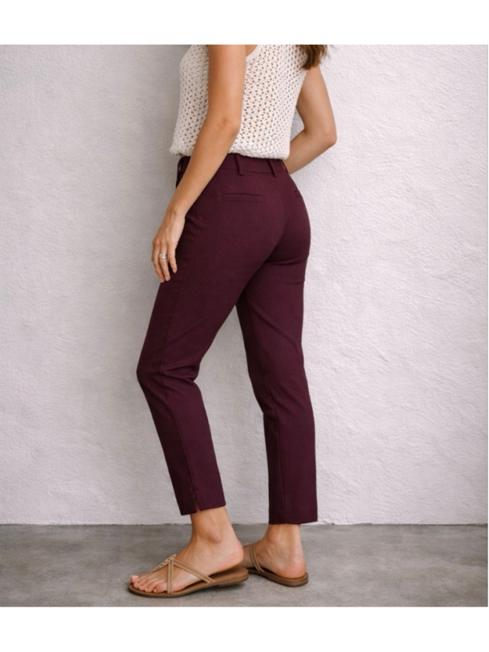 NWT M Mario Serrani Burgundy Pull On Pants Women Stretch Slim Leg Office Chic